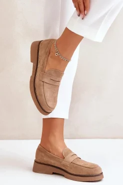 Damskie Boto Klasyczne Mokasyny Damskie Z Eko Zamszu Beżowe Belania