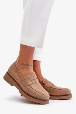 Damskie Boto Klasyczne Mokasyny Damskie Z Eko Zamszu Beżowe Belania