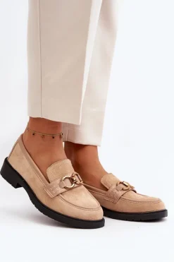 Outlet Boto Klasyczne Mokasyny Damskie Beżowe Fiviana