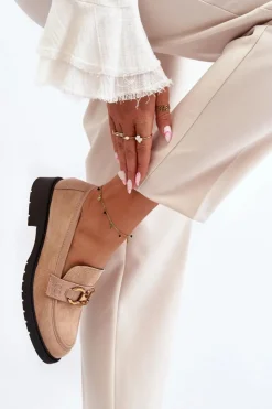 Outlet Boto Klasyczne Mokasyny Damskie Beżowe Fiviana