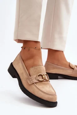 Outlet Boto Klasyczne Mokasyny Damskie Beżowe Fiviana