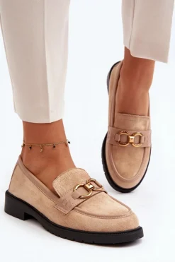 Outlet Boto Klasyczne Mokasyny Damskie Beżowe Fiviana