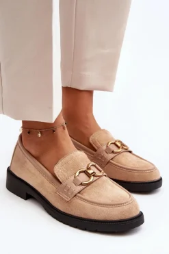 Outlet Boto Klasyczne Mokasyny Damskie Beżowe Fiviana