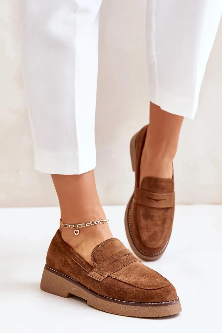 Damskie Boto Klasyczne Mokasyny Damskie Z Eko Zamszu Brązowe Belania