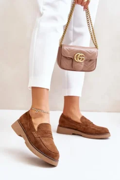 Damskie Boto Klasyczne Mokasyny Damskie Z Eko Zamszu Brązowe Belania