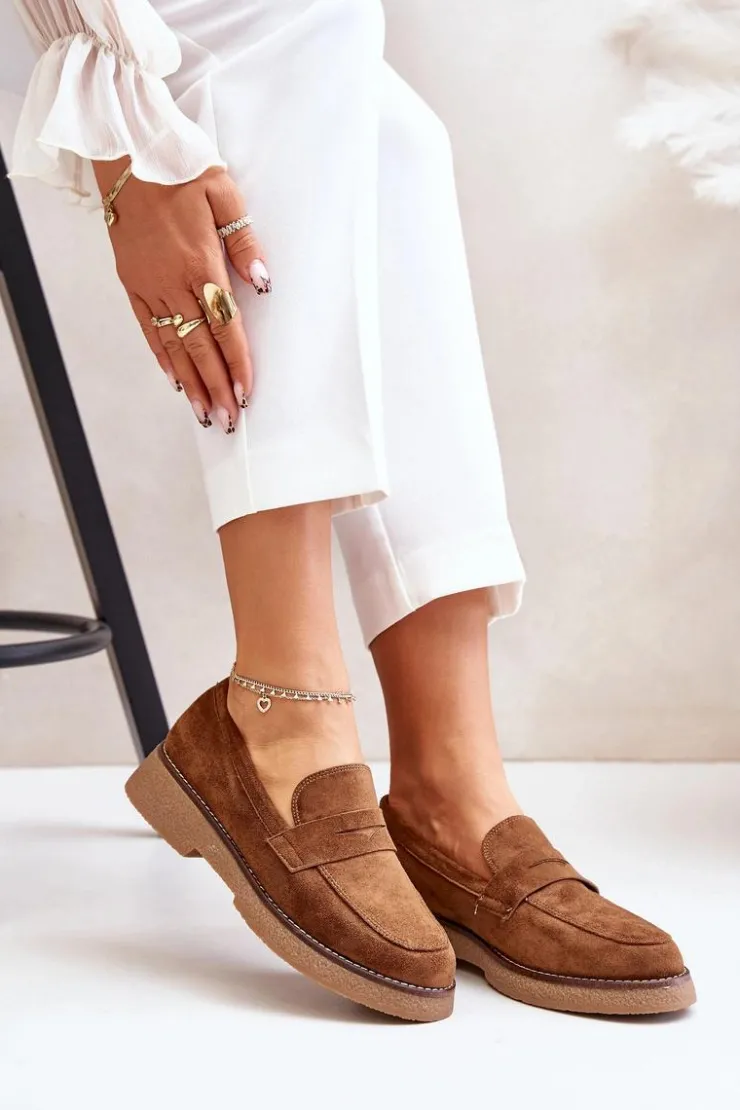 Damskie Boto Klasyczne Mokasyny Damskie Z Eko Zamszu Brązowe Belania