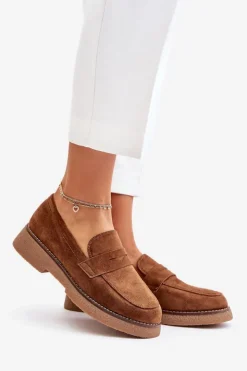 Damskie Boto Klasyczne Mokasyny Damskie Z Eko Zamszu Brązowe Belania