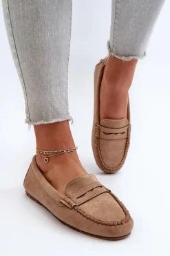 Damskie Evento Klasyczne Mokasyny Damskie Zamszowe Ciemnobeżowe Glimris