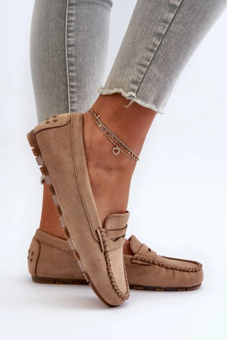 Damskie Evento Klasyczne Mokasyny Damskie Zamszowe Ciemnobeżowe Glimris