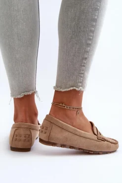 Damskie Evento Klasyczne Mokasyny Damskie Zamszowe Ciemnobeżowe Glimris