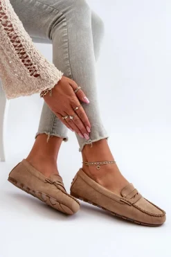 Damskie Evento Klasyczne Mokasyny Damskie Zamszowe Ciemnobeżowe Glimris