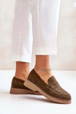 Boto Loafersy Damskie|Mokasyny Damskie Zamszowe*Klasyczne Mokasyny Damskie Z Eko Zamszu Ciemnozielone Belania