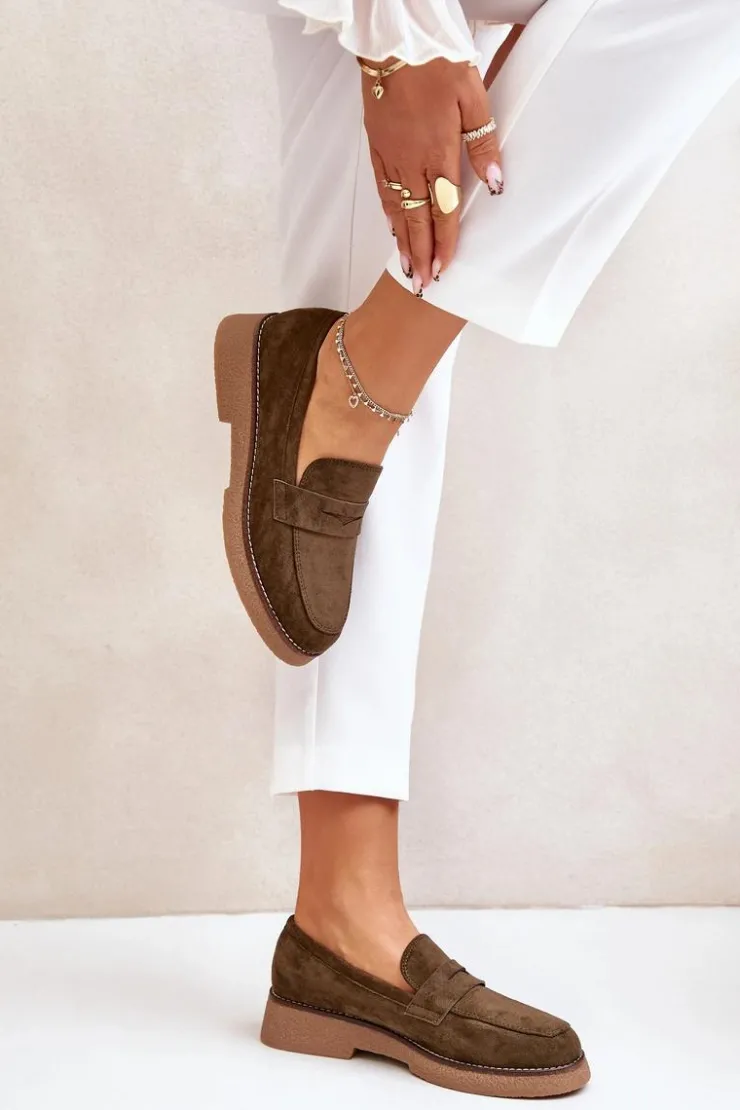 Boto Loafersy Damskie|Mokasyny Damskie Zamszowe*Klasyczne Mokasyny Damskie Z Eko Zamszu Ciemnozielone Belania