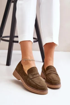 Boto Loafersy Damskie|Mokasyny Damskie Zamszowe*Klasyczne Mokasyny Damskie Z Eko Zamszu Ciemnozielone Belania
