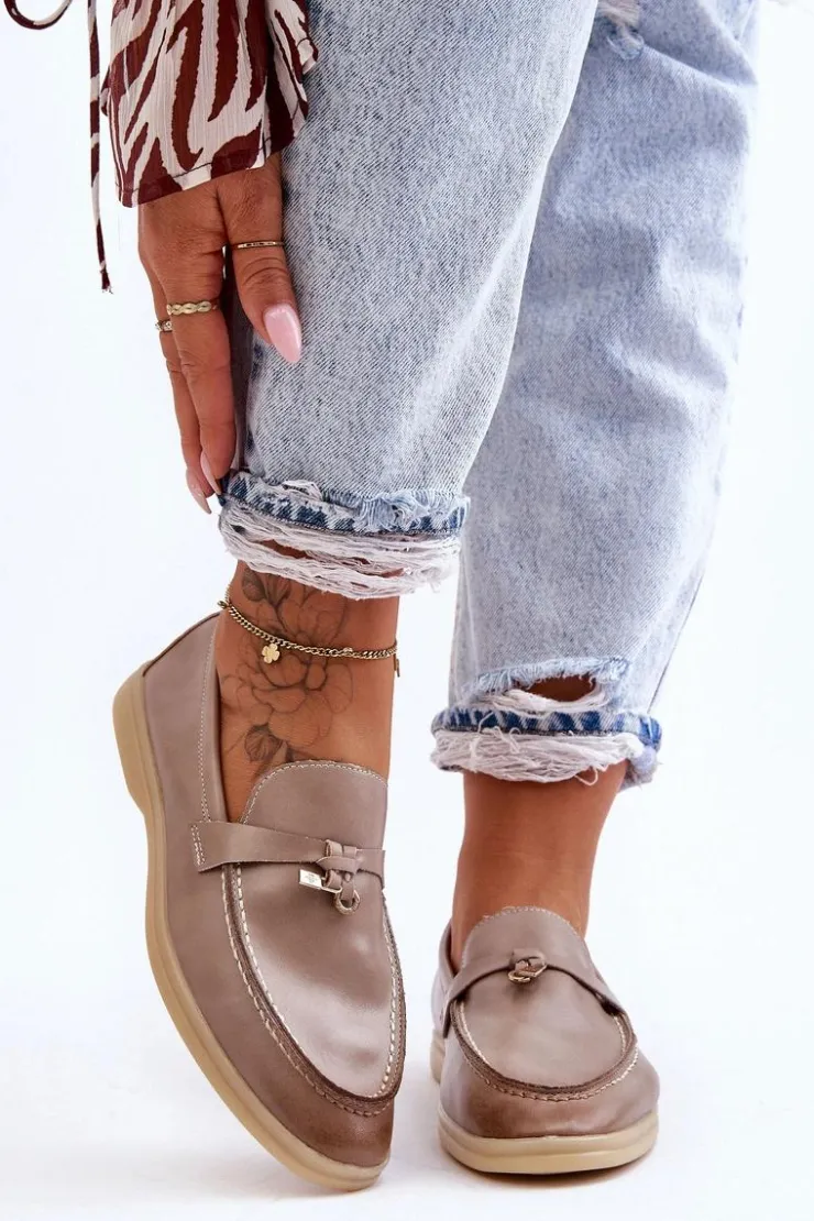 Boto Loafersy Damskie|Mokasyny Płaskie*Klasyczne Mokasyny Damskie Szare Cortez Szary