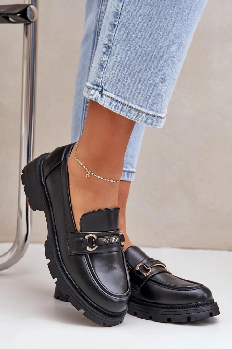 Best Boto Klasyczne Mokasyny Damskie Z Eko Skóry Czarne Savethira