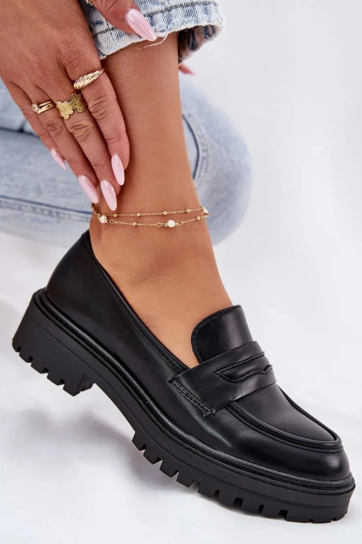 Damskie Evento Klasyczne Mokasyny Damskie Z Eko Skóry Czarne Enticca