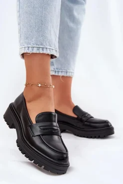 Damskie Evento Klasyczne Mokasyny Damskie Z Eko Skóry Czarne Enticca