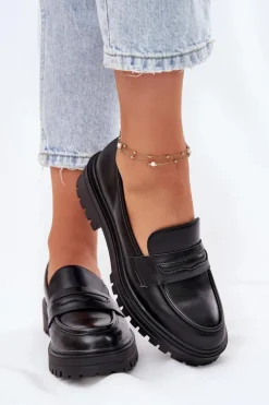 Damskie Evento Klasyczne Mokasyny Damskie Z Eko Skóry Czarne Enticca