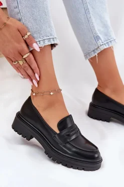 Damskie Evento Klasyczne Mokasyny Damskie Z Eko Skóry Czarne Enticca