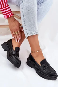 Damskie Evento Klasyczne Mokasyny Damskie Z Eko Skóry Czarne Enticca