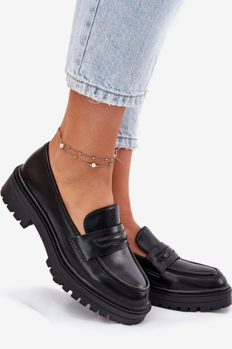 Damskie Evento Klasyczne Mokasyny Damskie Z Eko Skóry Czarne Enticca