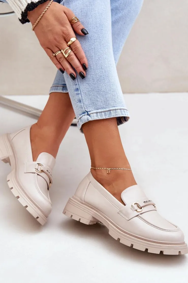 Boto Loafersy Damskie|Mokasyny Płaskie*Klasyczne Mokasyny Damskie Z Eko Skóry Beżowe Savethira