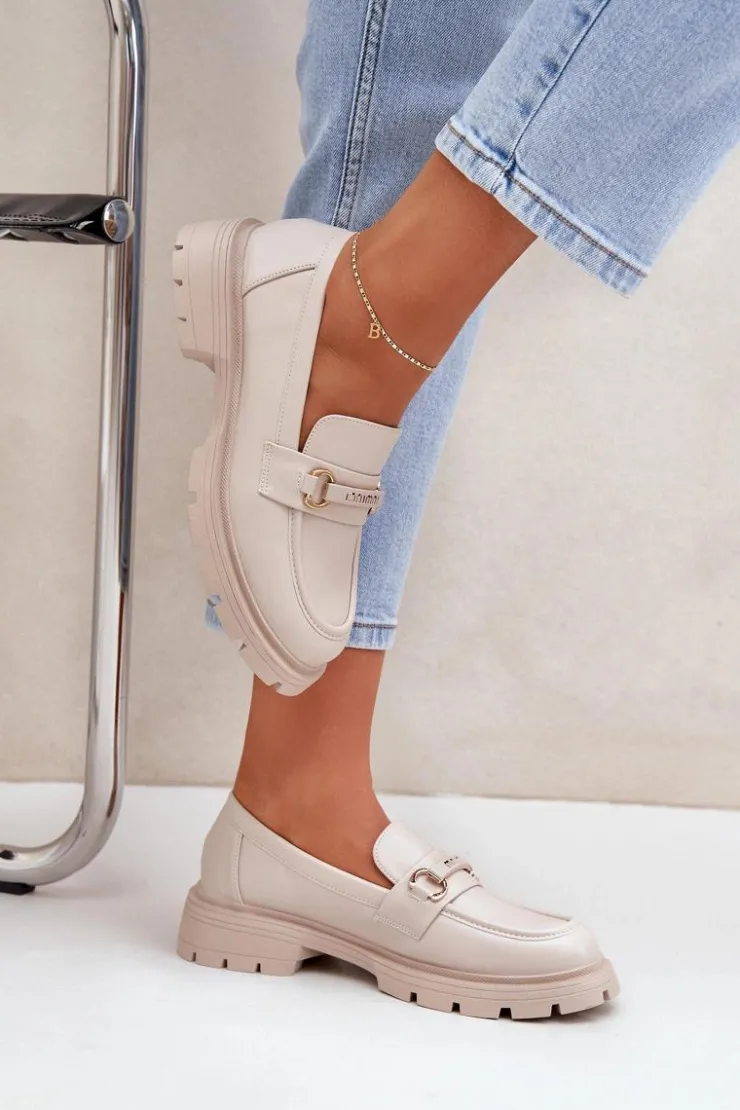 Boto Loafersy Damskie|Mokasyny Płaskie*Klasyczne Mokasyny Damskie Z Eko Skóry Beżowe Savethira