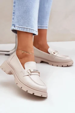 Boto Loafersy Damskie|Mokasyny Płaskie*Klasyczne Mokasyny Damskie Z Eko Skóry Beżowe Savethira