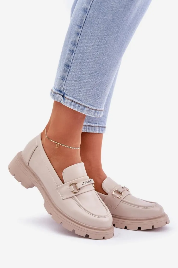 Boto Loafersy Damskie|Mokasyny Płaskie*Klasyczne Mokasyny Damskie Z Eko Skóry Beżowe Savethira