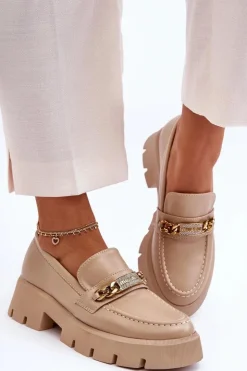 Boto Mokasyny Damskie Skórzane|Mokasyny Na Platformie*Klasyczne Mokasyny Na Masywnej Platformie Beżowe Catch Me!