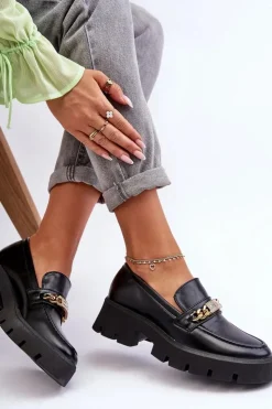 Hot Boto Klasyczne Mokasyny Na Masywnej Platformie Czarne Catch Me!