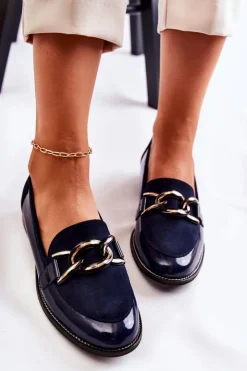 Hot Laura Messi Klasyczne Mokasyny Z Łańcuchem 2531 Granatowe