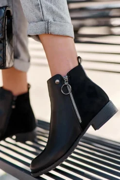 Damskie Boto Klasyczne Niskie Skórzane Botki Czarne Sotelia