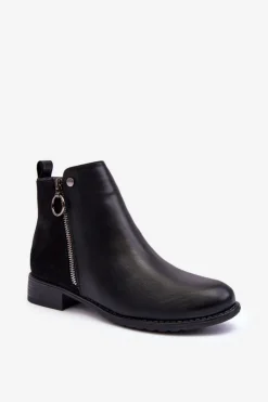 Damskie Boto Klasyczne Niskie Skórzane Botki Czarne Sotelia