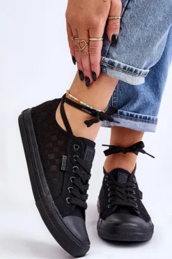 Big Star Shoes Trampki Damskie Big Star|Trampki Damskie Niskie*Klasyczne Niskie Trampki Big Star LL274072 Czarne Czarny