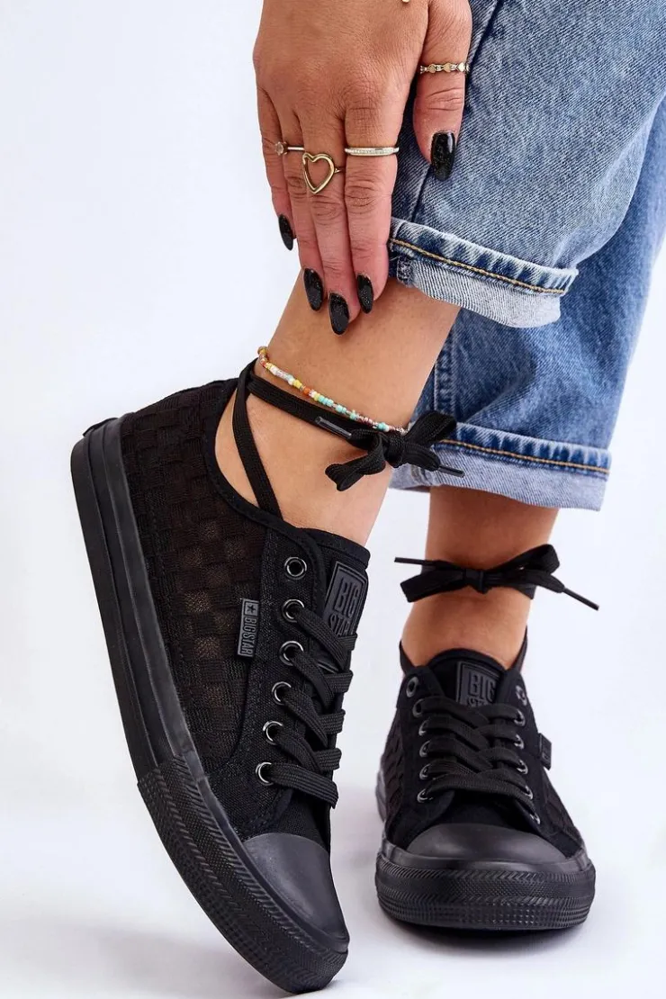 Big Star Shoes Trampki Damskie Big Star|Trampki Damskie Niskie*Klasyczne Niskie Trampki Big Star LL274072 Czarne Czarny