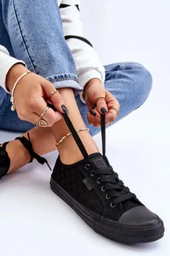 Big Star Shoes Trampki Damskie Big Star|Trampki Damskie Niskie*Klasyczne Niskie Trampki Big Star LL274072 Czarne Czarny