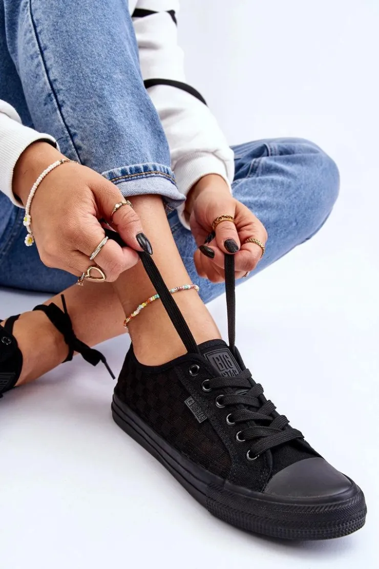 Big Star Shoes Trampki Damskie Big Star|Trampki Damskie Niskie*Klasyczne Niskie Trampki Big Star LL274072 Czarne Czarny