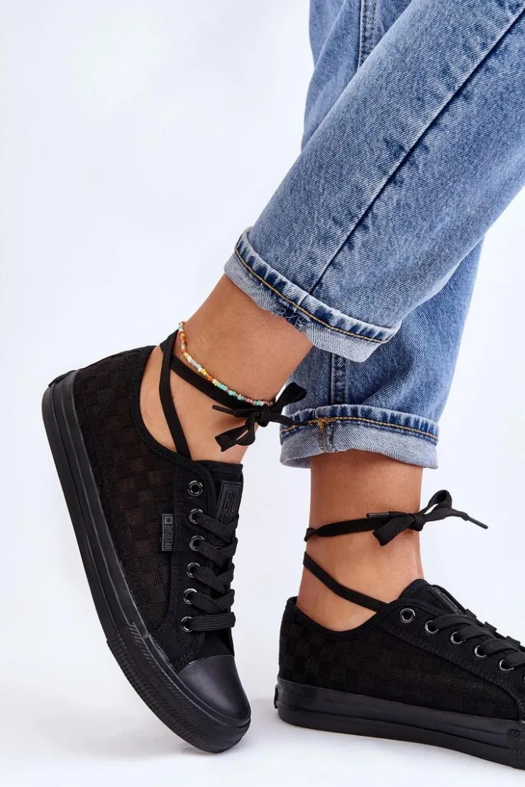 Big Star Shoes Trampki Damskie Big Star|Trampki Damskie Niskie*Klasyczne Niskie Trampki Big Star LL274072 Czarne Czarny