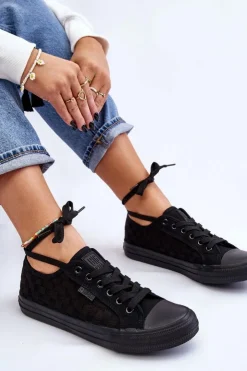 Big Star Shoes Trampki Damskie Big Star|Trampki Damskie Niskie*Klasyczne Niskie Trampki Big Star LL274072 Czarne Czarny