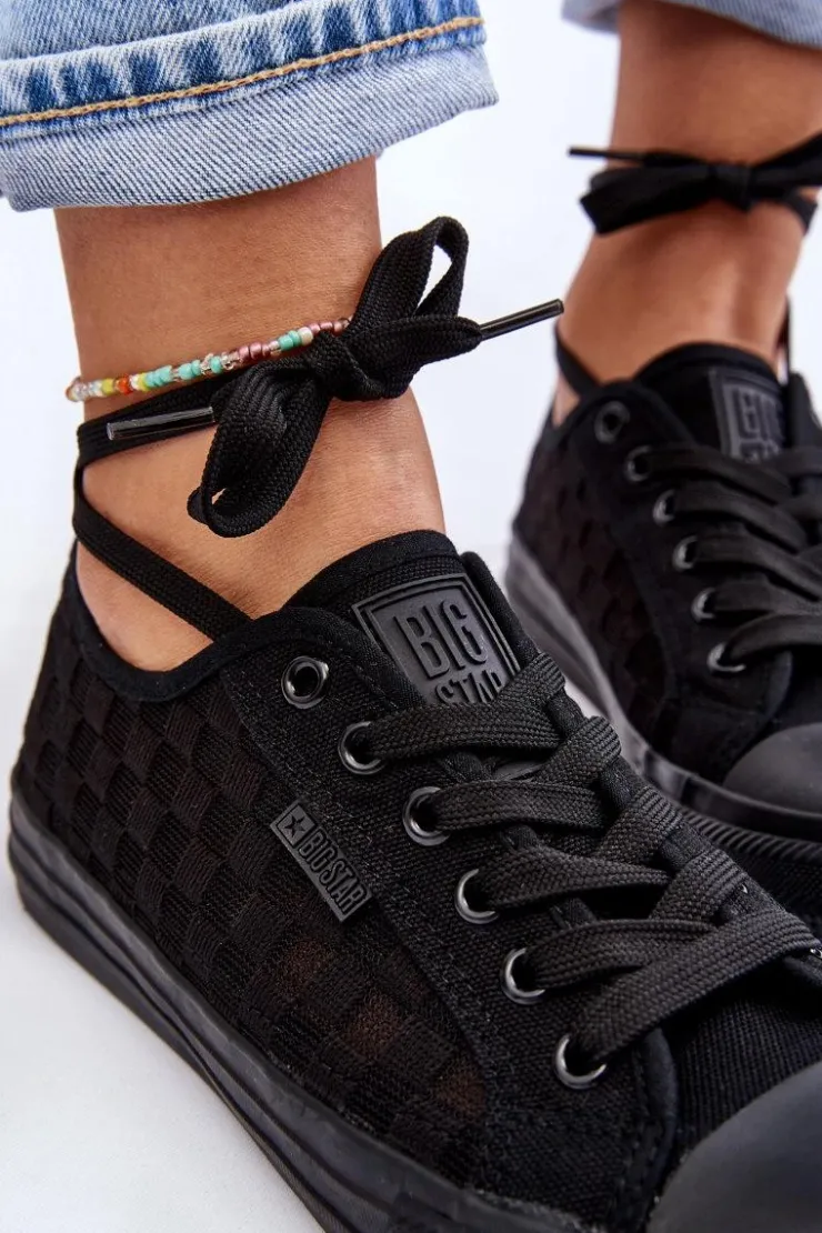 Big Star Shoes Trampki Damskie Big Star|Trampki Damskie Niskie*Klasyczne Niskie Trampki Big Star LL274072 Czarne Czarny