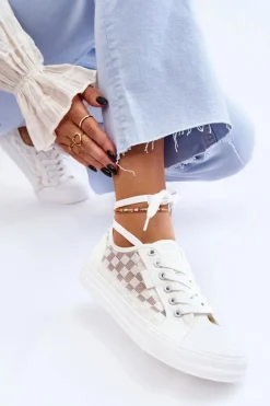 Damskie Big Star Shoes Klasyczne Niskie Trampki Big Star LL274071 Białe