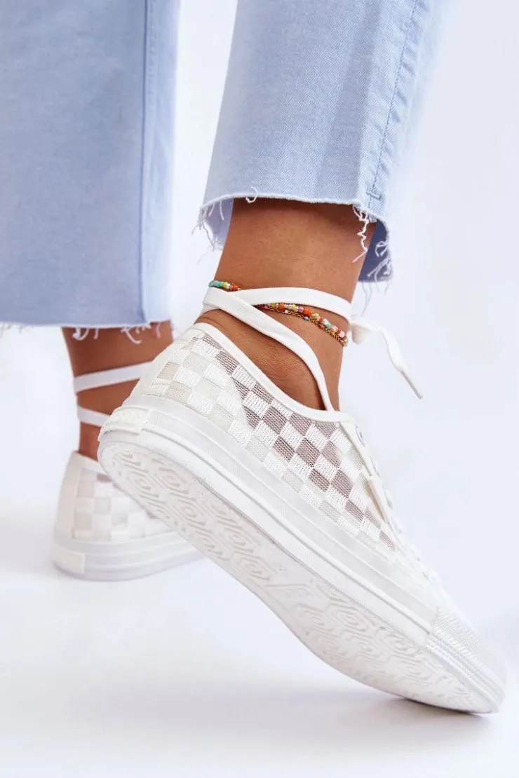 Damskie Big Star Shoes Klasyczne Niskie Trampki Big Star LL274071 Białe