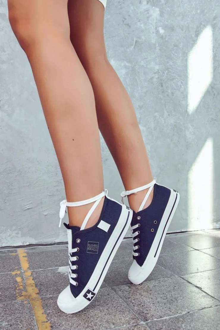 Big Star Shoes Trampki Damskie Big Star|Trampki Damskie Niskie*Klasyczne Niskie Trampki Big Star JJ274256 Granatowe