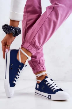 Big Star Shoes Trampki Damskie Big Star|Trampki Damskie Niskie*Klasyczne Niskie Trampki Big Star JJ274256 Granatowe