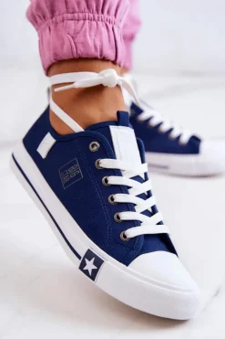 Big Star Shoes Trampki Damskie Big Star|Trampki Damskie Niskie*Klasyczne Niskie Trampki Big Star JJ274256 Granatowe