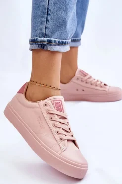 Damskie Big Star Shoes Klasyczne Niskie Trampki Big Star LL274095 Jasnoróżowe