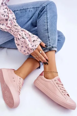 Damskie Big Star Shoes Klasyczne Niskie Trampki Big Star LL274095 Jasnoróżowe