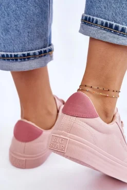 Damskie Big Star Shoes Klasyczne Niskie Trampki Big Star LL274095 Jasnoróżowe